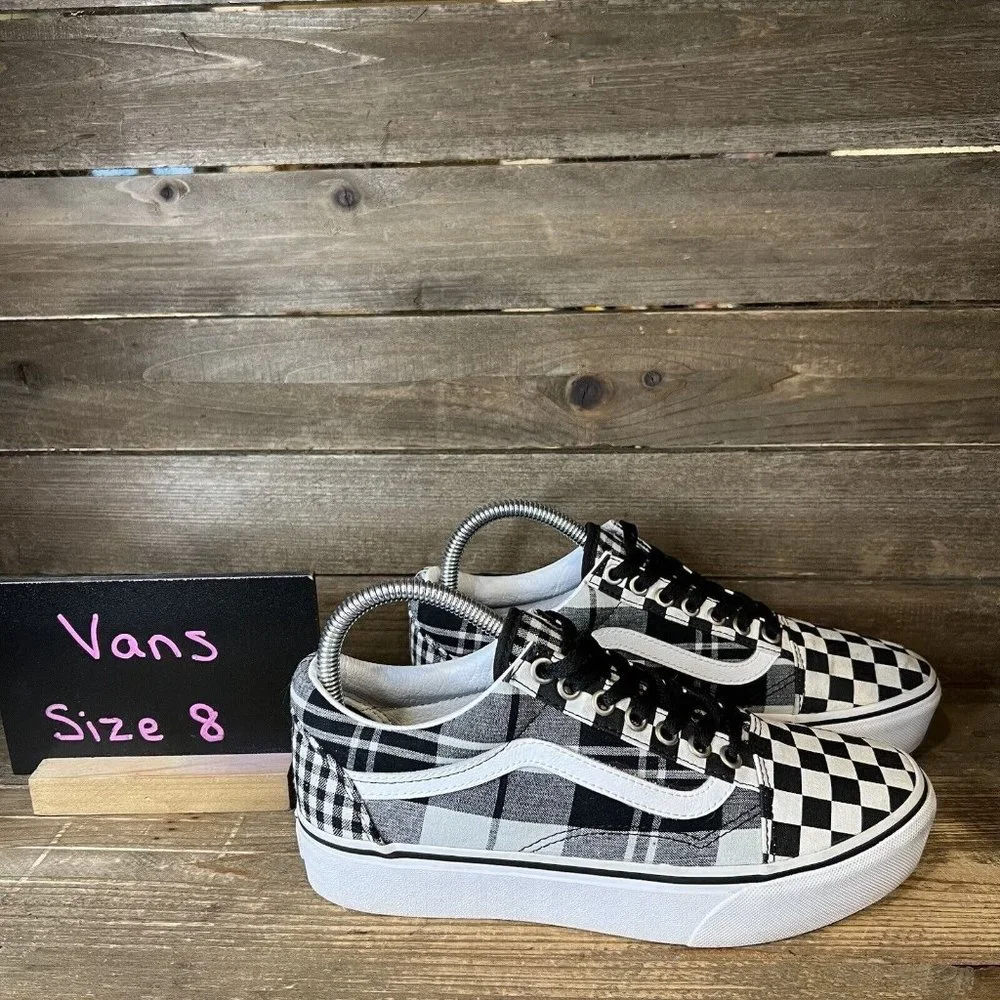 Womens Vans Old Skool Platform Check Plaid Skateboarding Shoes Sneakers Size 8 - Picture 1 of 6